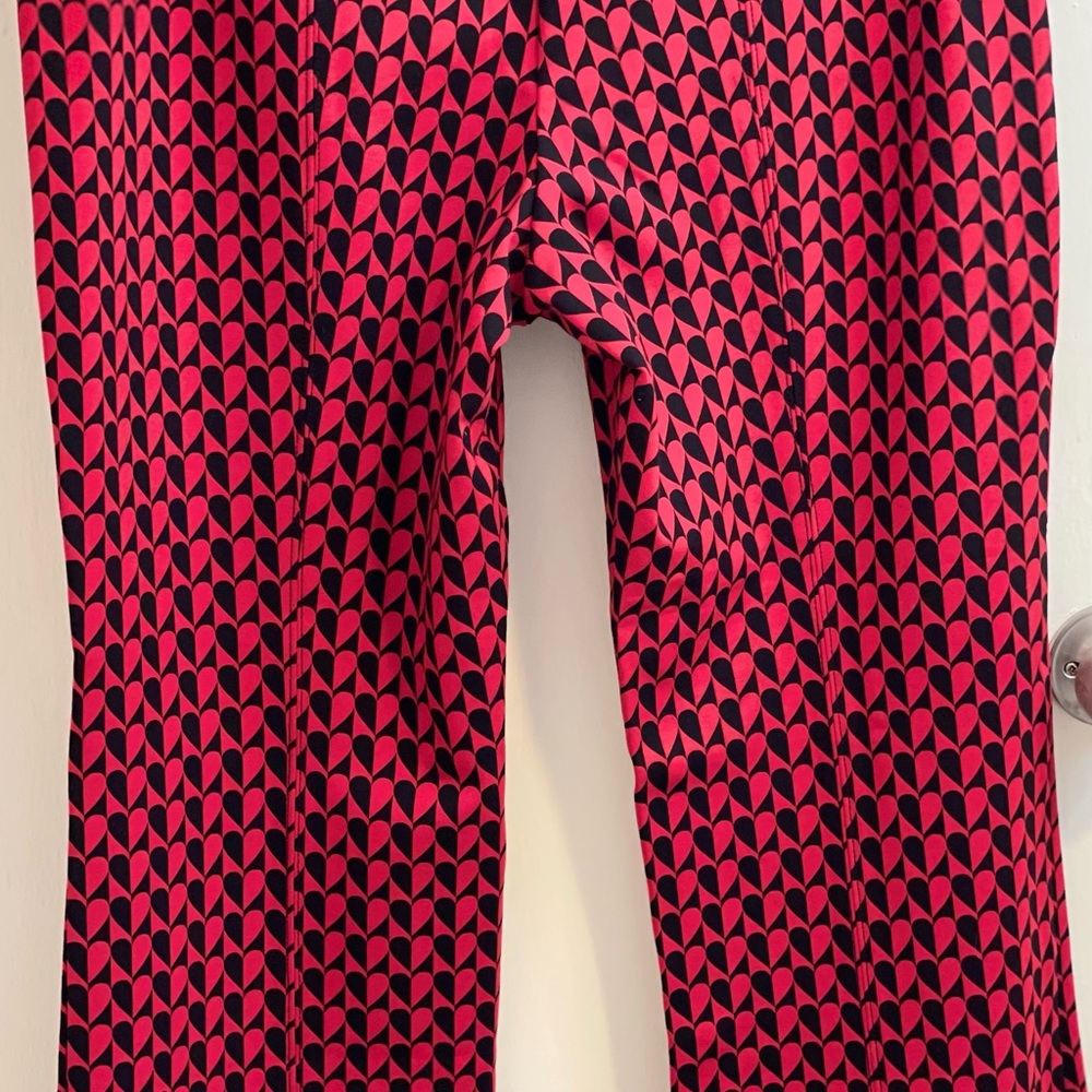 Anthropologie Red and Black Cropped Pants with Geometric Pattern